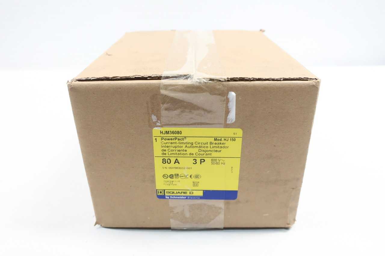 SQUARE D HJM36080 POWERPACT CURRENT LIMITING 3P 80A AMP 600VAC MOLDED CASE CIRCUIT BREAKER - CIRCUIT BREAKERS SQUARE D HJM36080 POWERPACT CURRENT LIMITING 3P 80A AMP 600VAC MOLDED CASE CIRCUIT BREAKER - CIRCUIT BREAKERS