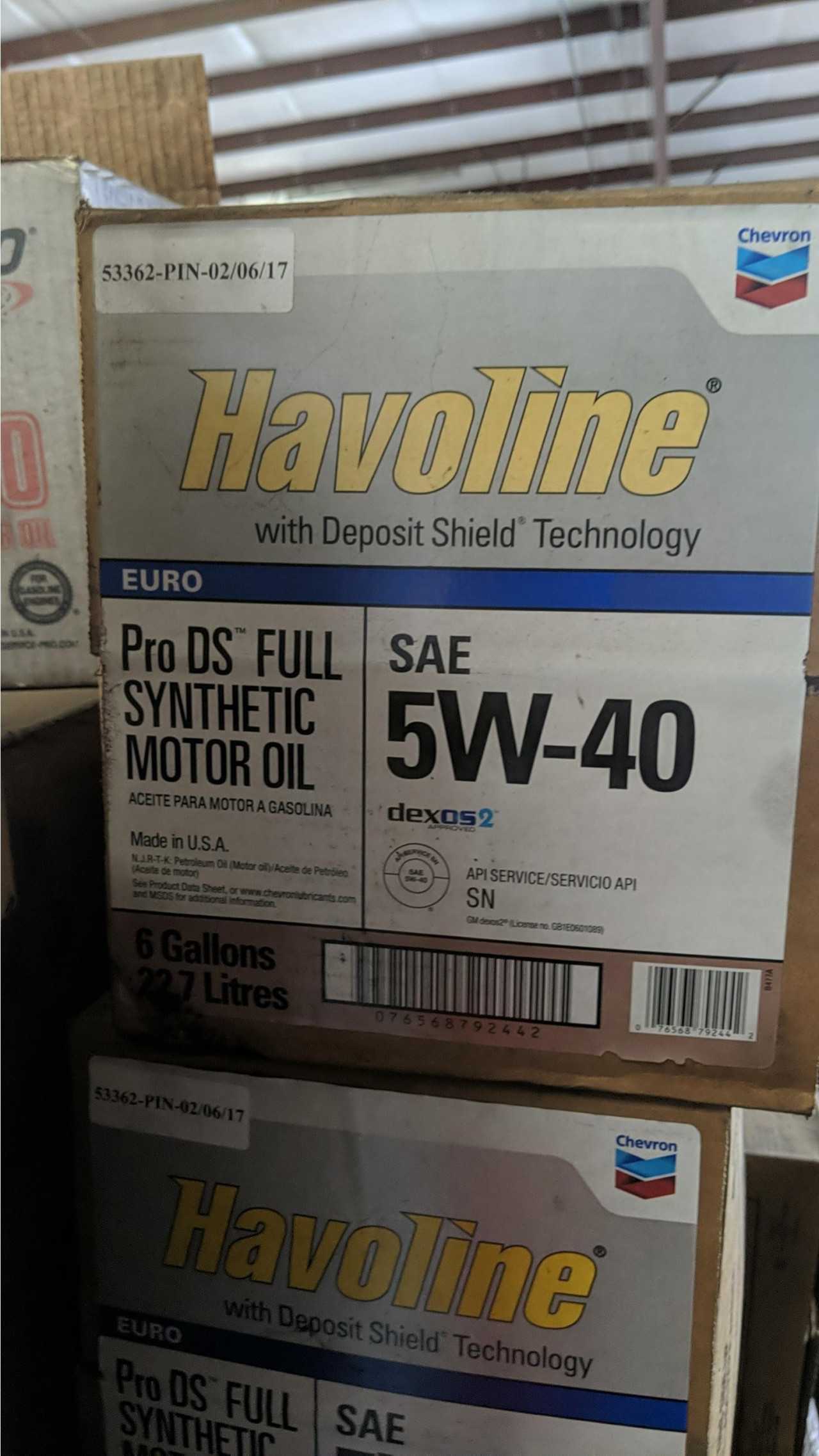 Lot of 27 Cases - HAVOLINE PRO DS FULL SYNTHETIC EURO 5W40 PITPACK 6GA (162 gallons total) - MISCELLANEOUS Lot of 27 Cases - HAVOLINE PRO DS FULL SYNTHETIC EURO 5W40 PITPACK 6GA (162 gallons total) - MISCELLANEOUS