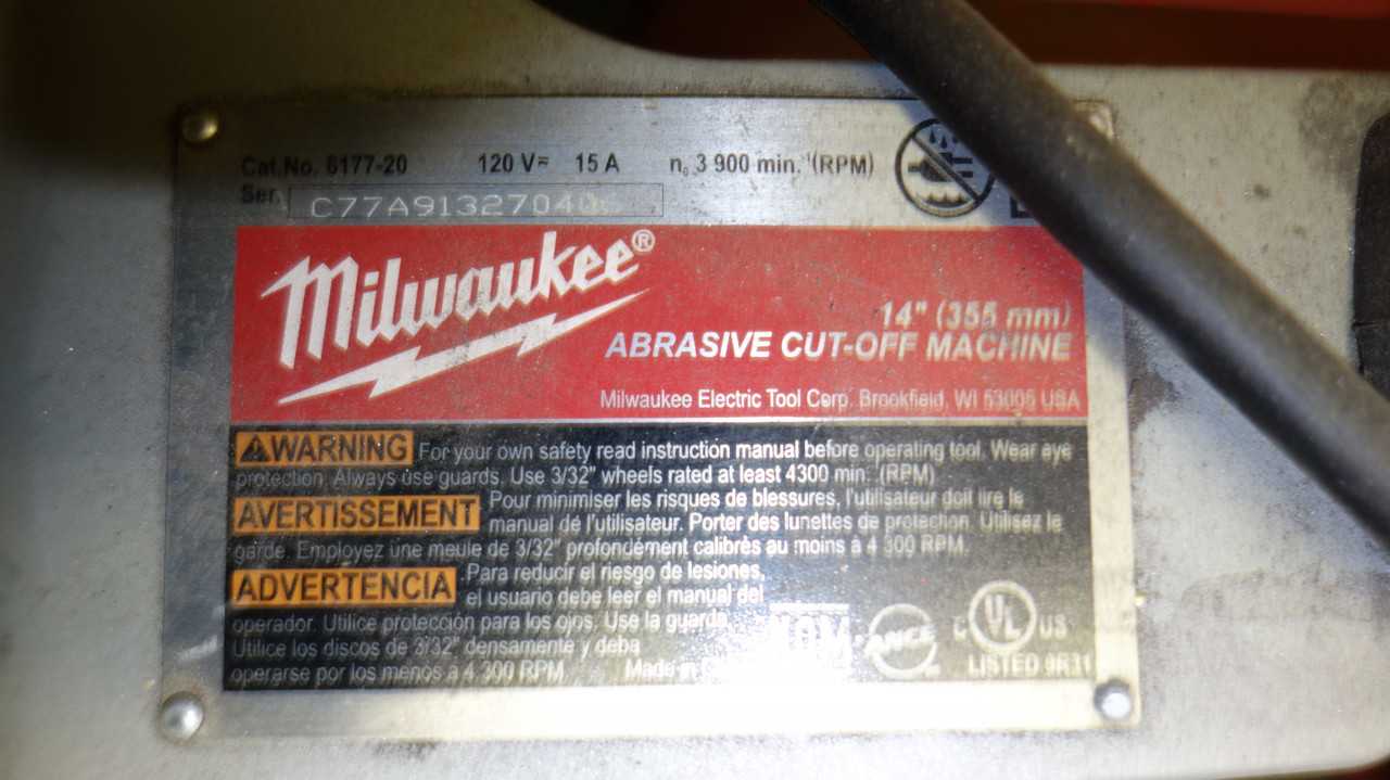 MILWAUKEE 6177-20 14IN ABRASIVE CUT OFF MACHINE 120V 15AMP - ELECTRIC POWER TOOLS