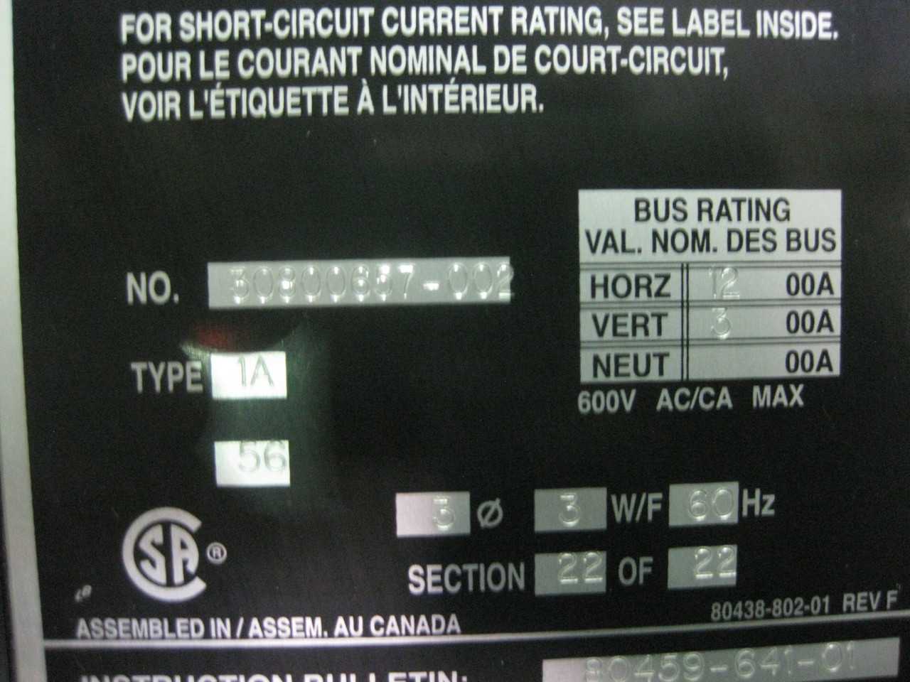 SQD Model 6 1200amp Main communication section - ELECTRICAL COMPONENTS