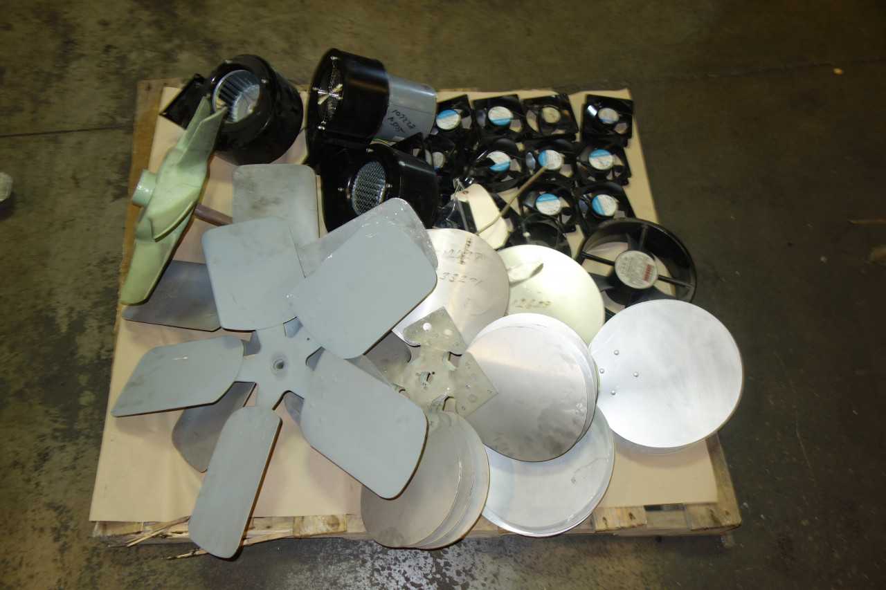 LOT OF ASSORTED FANS AND FAN PARTS - TEMPERATURE CONTROL COMPONENTS