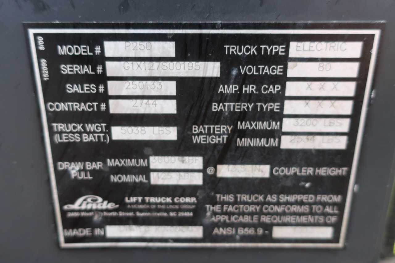 LINDE P250 80V ELECTRIC LOAD TRANSPORTER W/O BATTERY - ELECTRICAL COMPONENTS