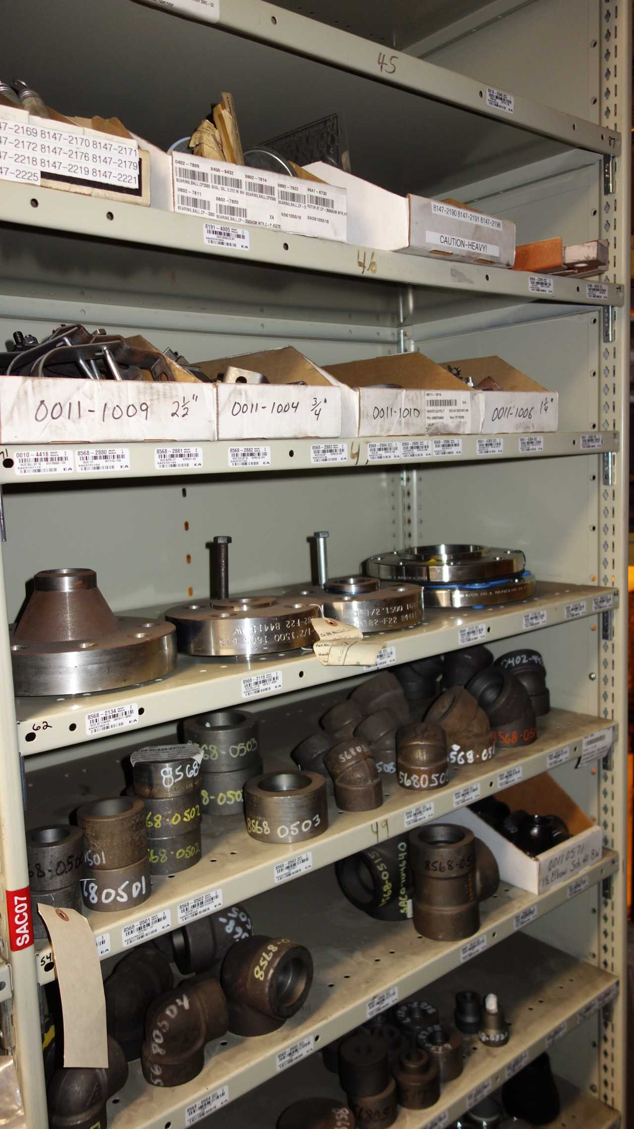 CONTENTS OF 4 SHELF COLUMNS, FITTINGS, STEEL ROPE - PROCESS EQUIPMENT