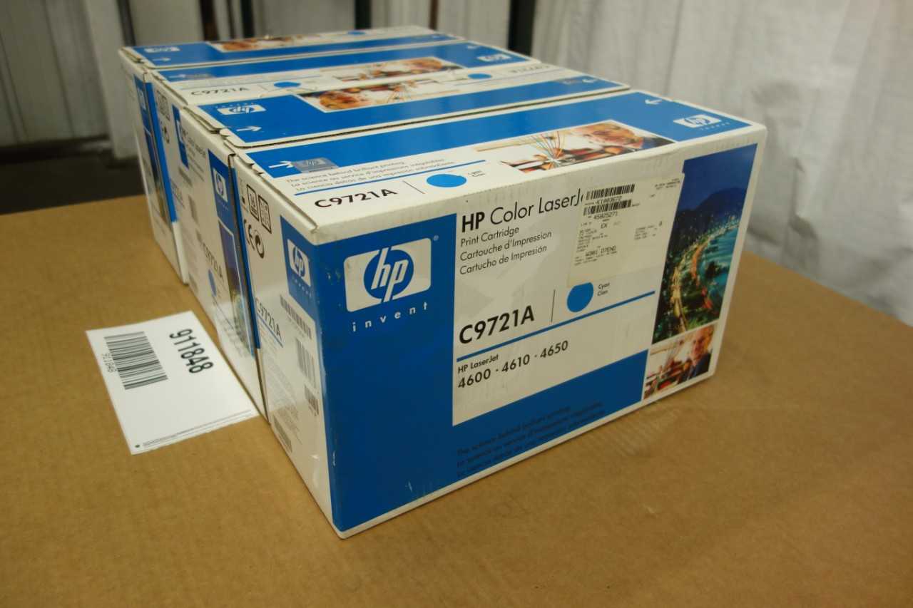 LOT OF 4 HEWLETT PACKARD C9721A COLOR LASERJET PRINT CARTRIDGES - INDUSTRIAL PARTS
