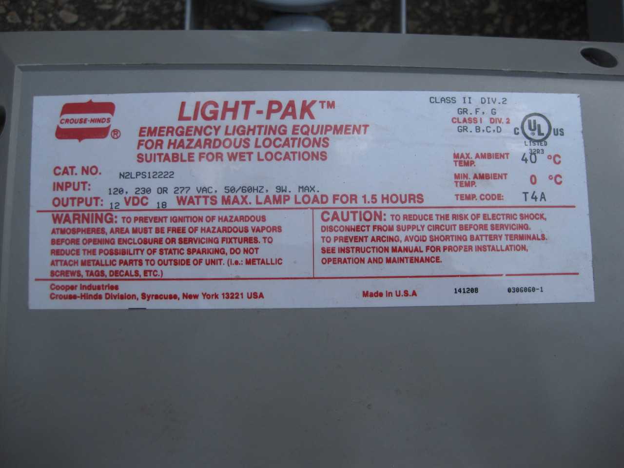 COOPER LIGHTING N2LPS12222 ( QTY. 4) EMERGENCY LIGHT - LIGHTING