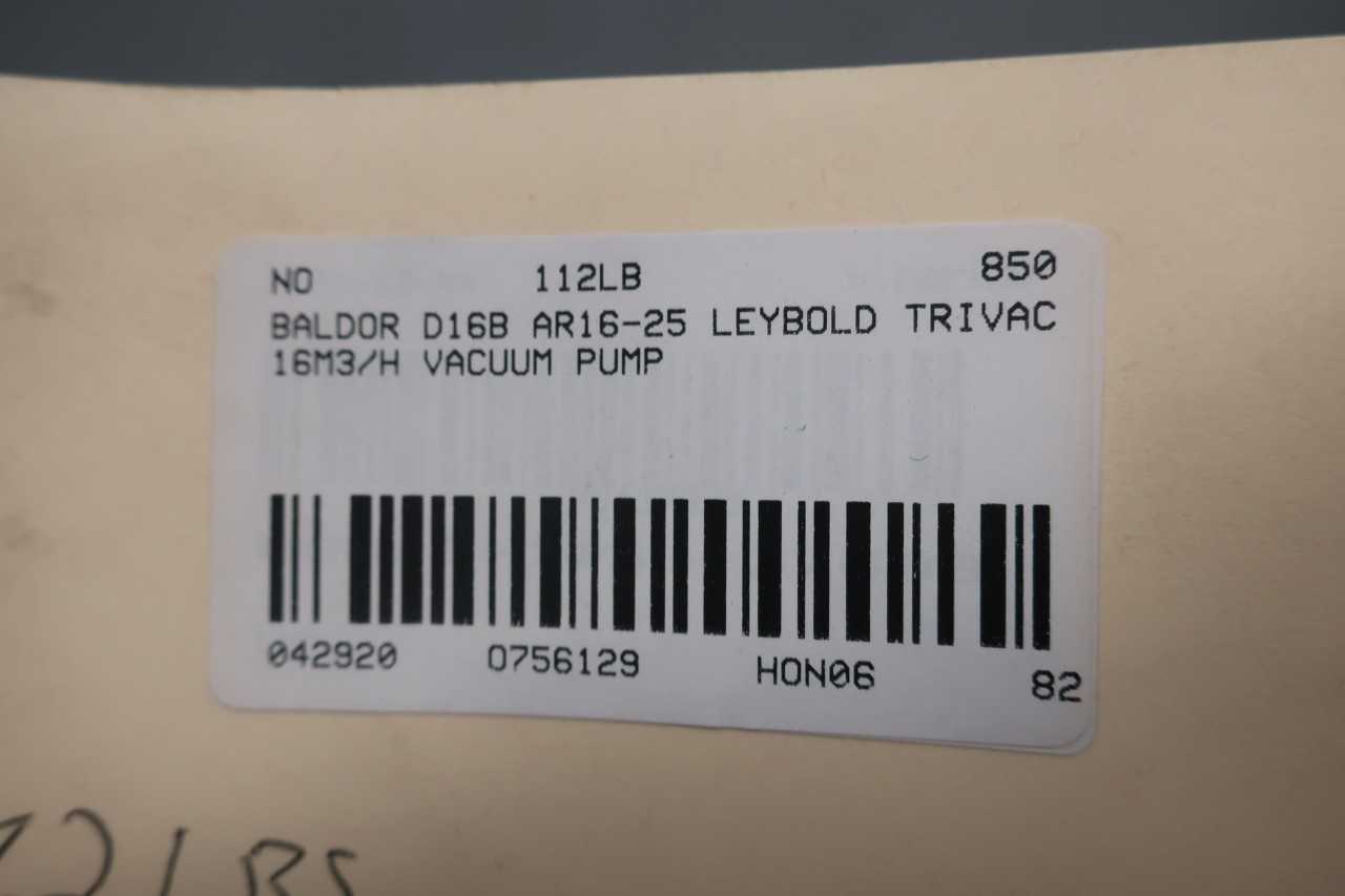 LEYBOLD D16B AR16-25 TRIVAC ROTARY VANE 16M3/H 1HP 208-230/460V-AC VACUUM PUMP - VACUUM PUMP