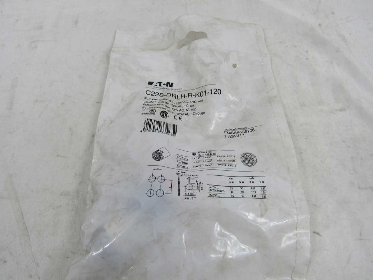 Quantity of 24x C22S-DRLH-R-K01-120 Pushbuttons - ELECTRICAL COMPONENTS Quantity of 24x C22S-DRLH-R-K01-120 Pushbuttons - ELECTRICAL COMPONENTS