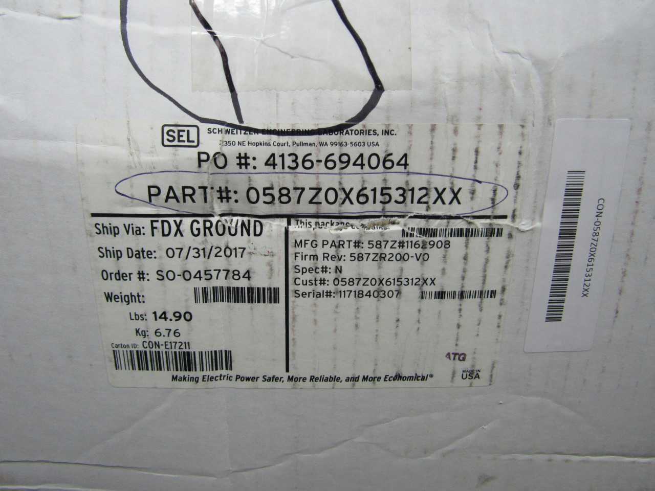 SEL 0587Z0X615312XX High-Impedance Differential Relay - AUTOMATION & CONTROLS