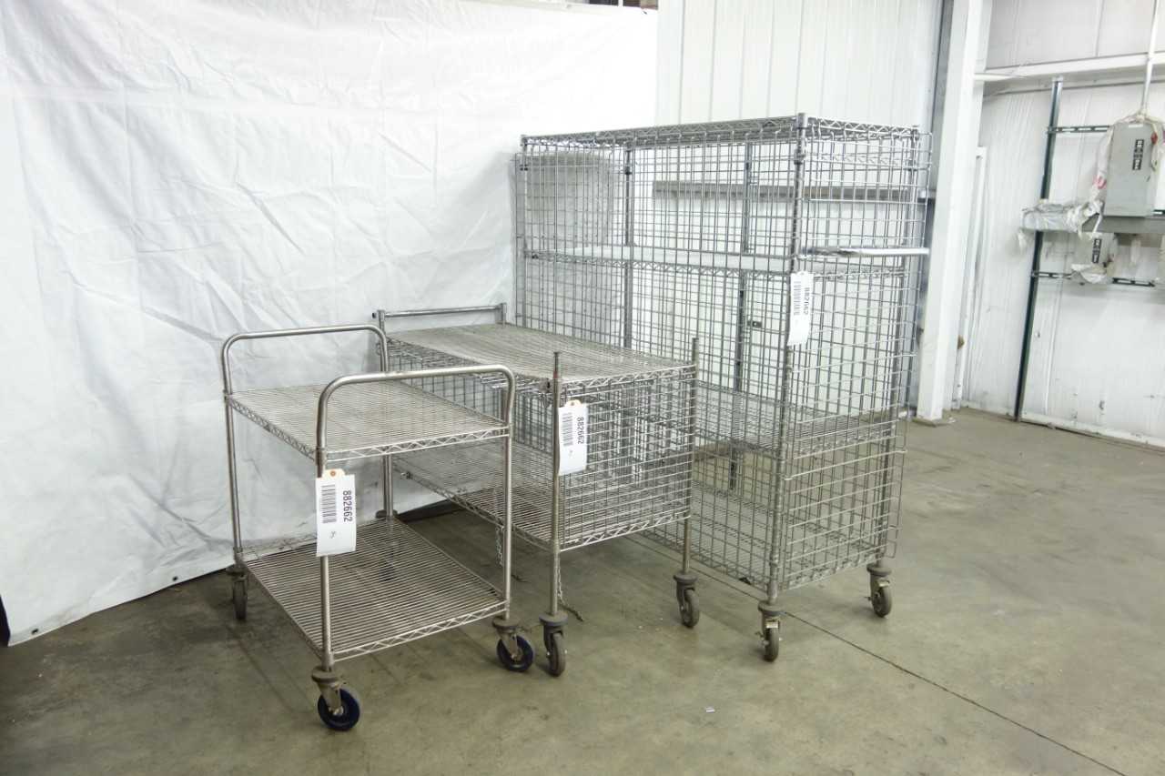 LOT OF 3 METRO STAINLESS STEEL WIRE RACK ROLLING CARTS - ROLLING CARTS