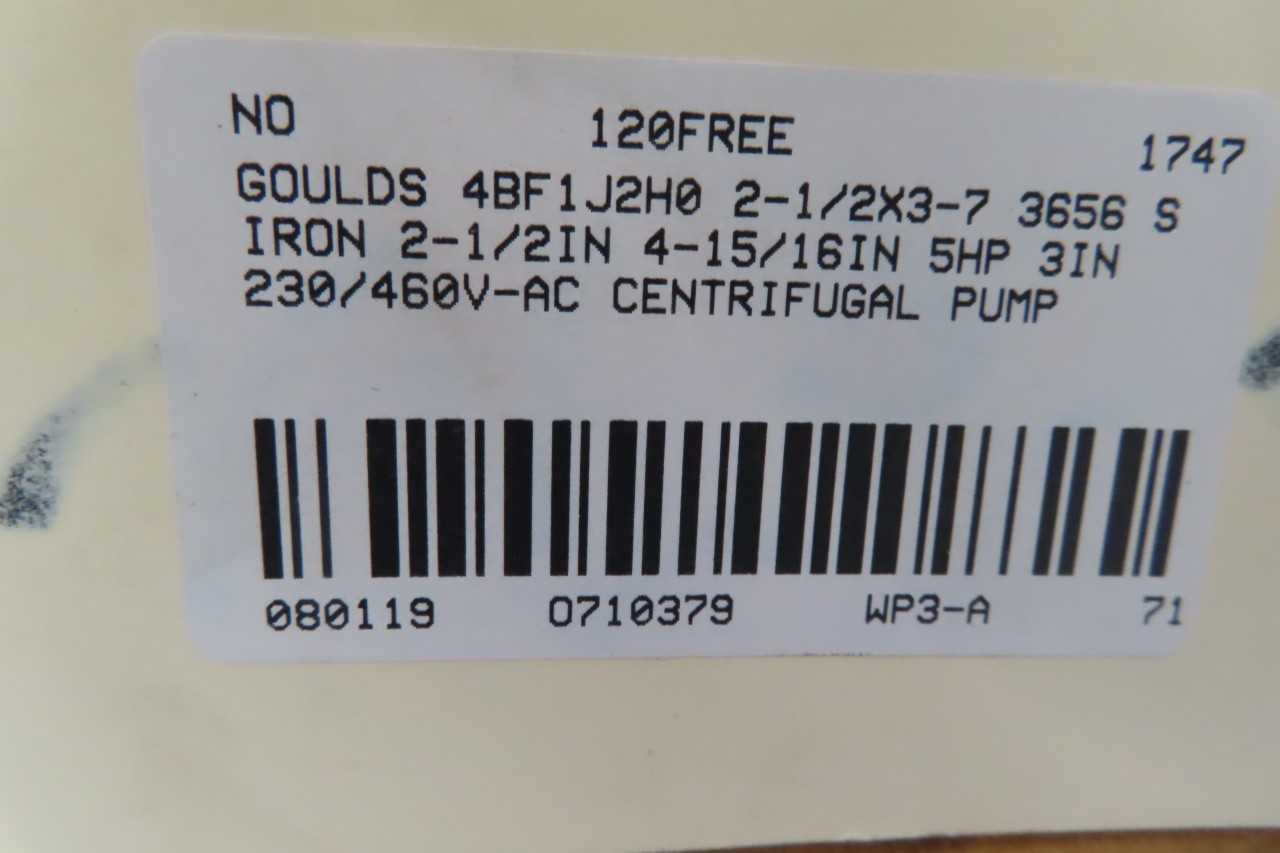 GOULDS 4BF1J2H0 IRON CENTRIFUGAL PUMP 2-1/2 X 3-7 3656 4-15/16IN 5HP 230/460V-AC - CENTRIFUGAL PUMP