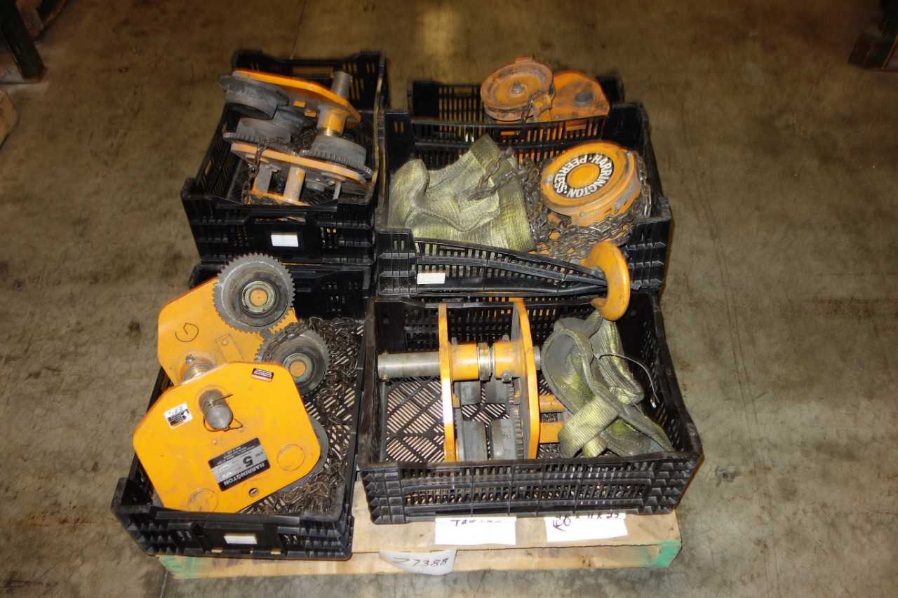 LOT OF ASSORTED HARRINGTON HOISTS AND PULLEYS 5TON - LIFTING EQUIPMENT