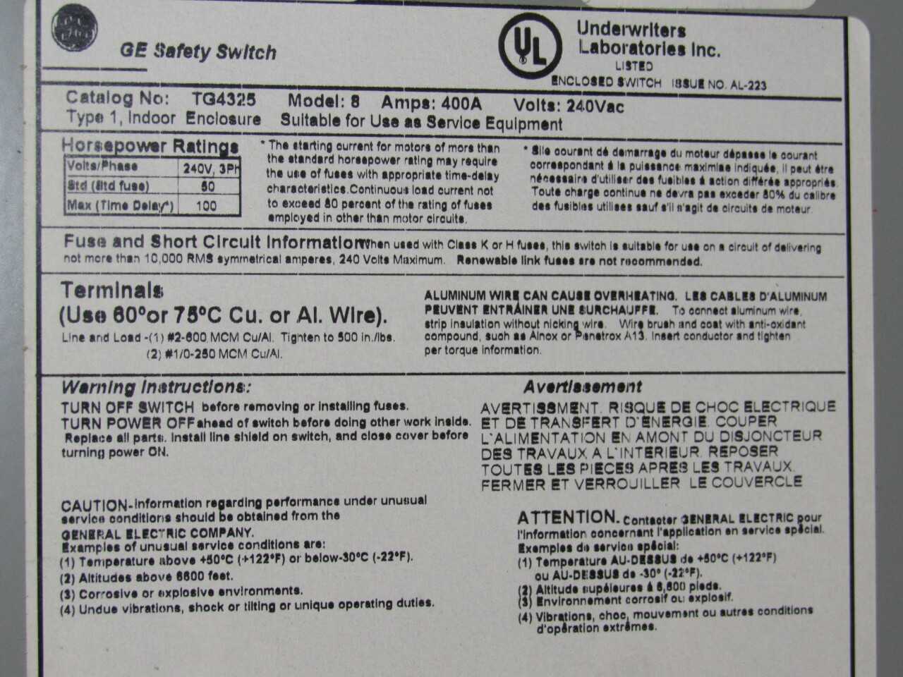 GE safety switch - SAFETY EQUIPMENT