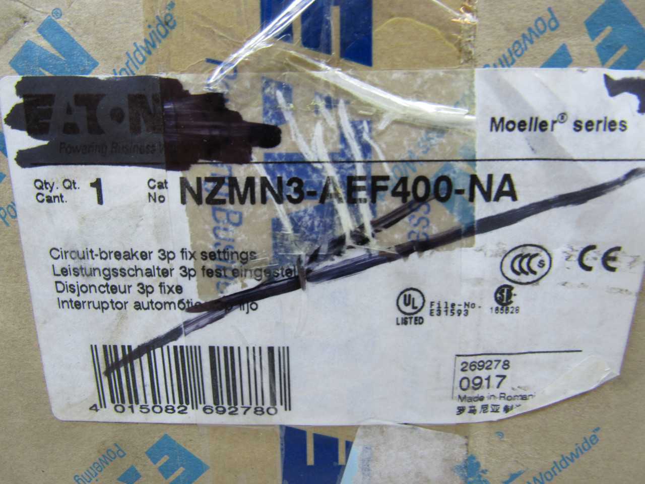 1x Eaton NZMN3-AEF400-NA MCCB - ELECTRICAL COMPONENTS