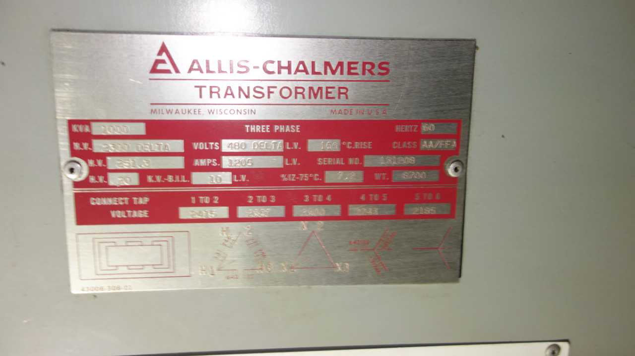 LOT OF 2 ALLIS CHALMERS AA/FFA 2000KVA TRANSFORMERS - CONTROL TRANSFORMERS