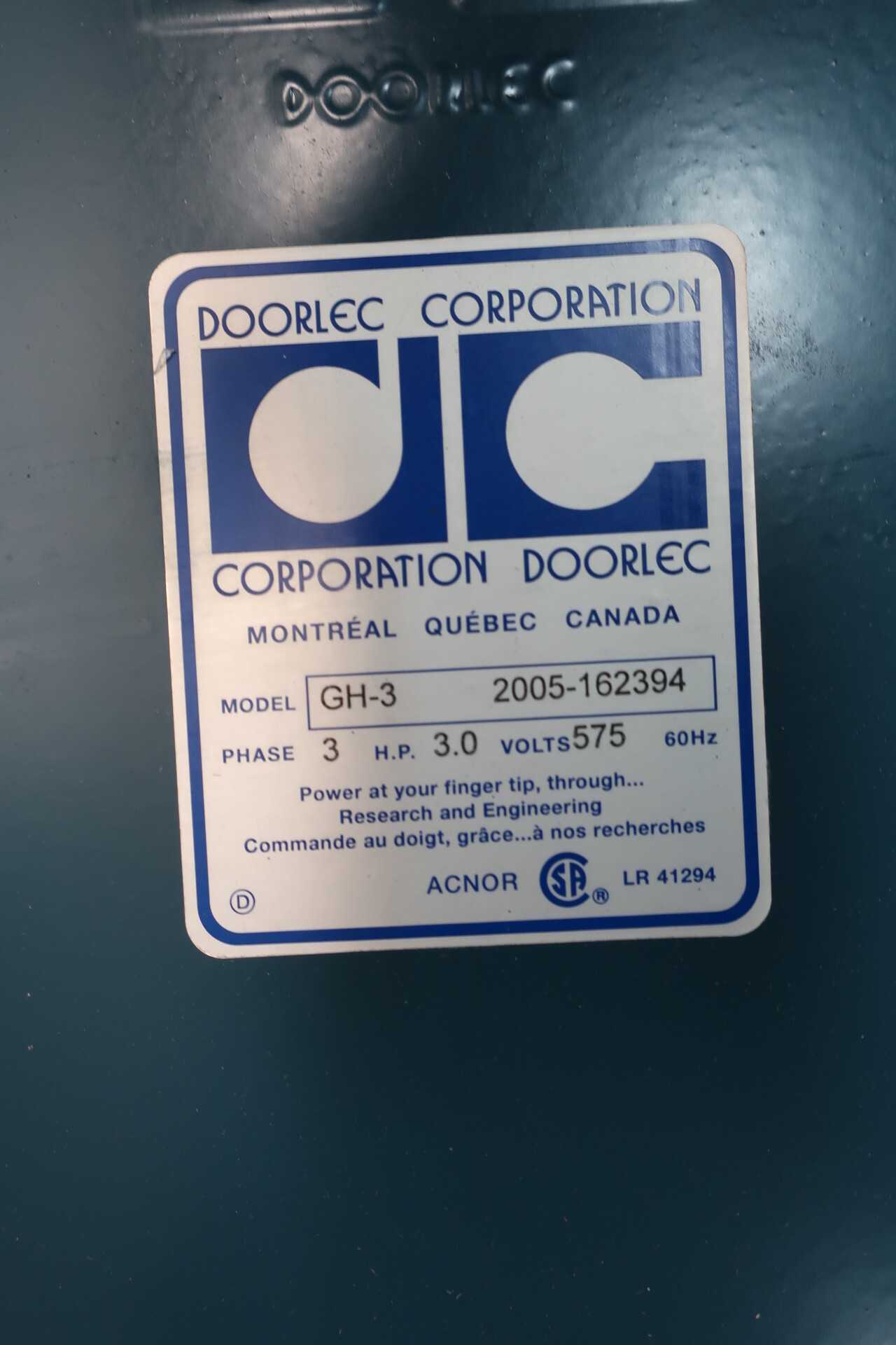 DOORLEC GH-3 2005-162394 DOOR OPERATOR 3PH 3HP 575V-AC - ELECTRIC MOTORS