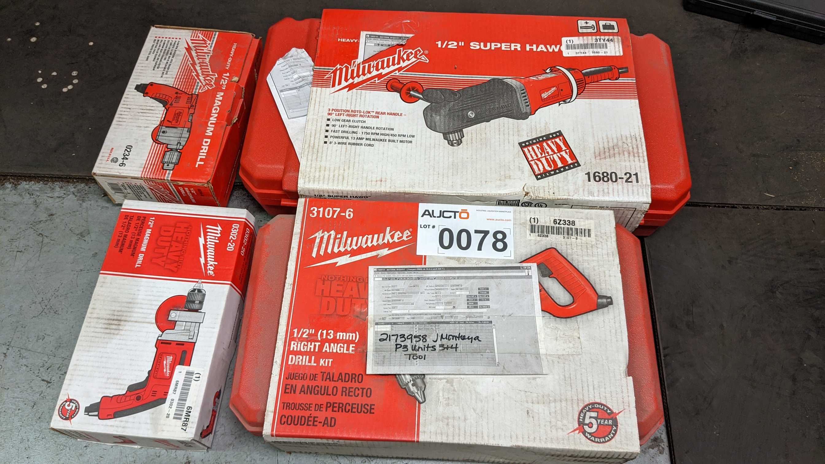 LOT OF 4 MILWAUKEE TOOLS - ELECTRIC POWER TOOLS LOT OF 4 MILWAUKEE TOOLS - ELECTRIC POWER TOOLS