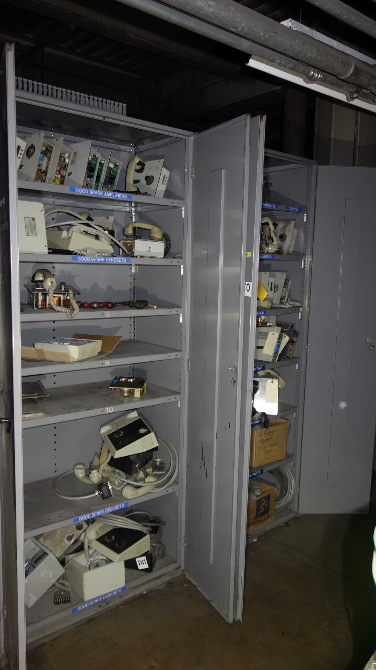 LOT OF 2 CABINETS WITH CONTENTS, ASSORTED HANDSETS - INDUSTRIAL PARTS
