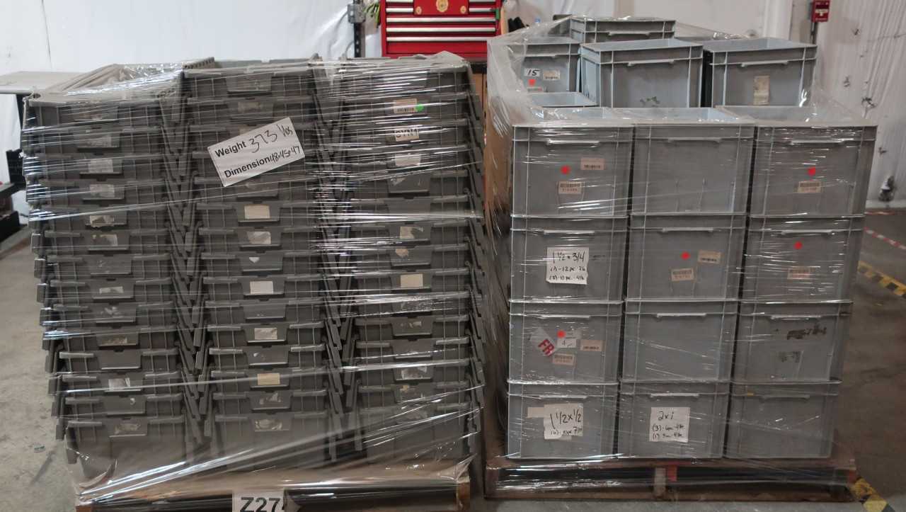 2 PALLETS OF ASSORTED GREY STORAGE BINS - MISCELLANEOUS