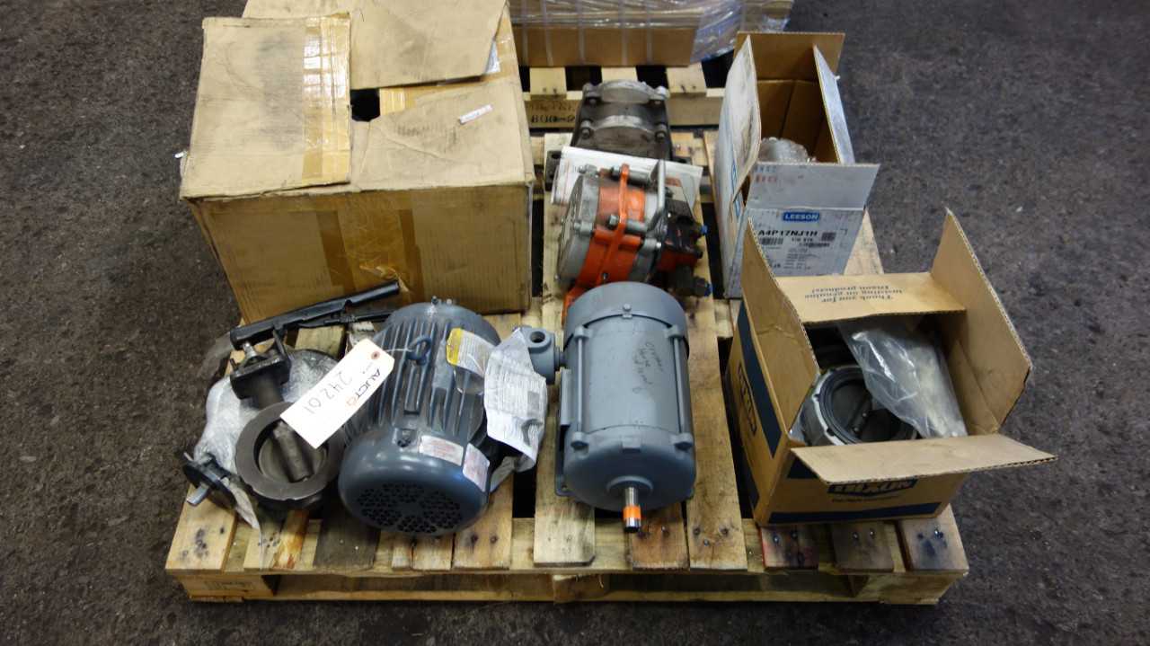 1 PALLET OF ASSORTED MOTORS, VALVES, BALDOR - ELECTRIC MOTORS