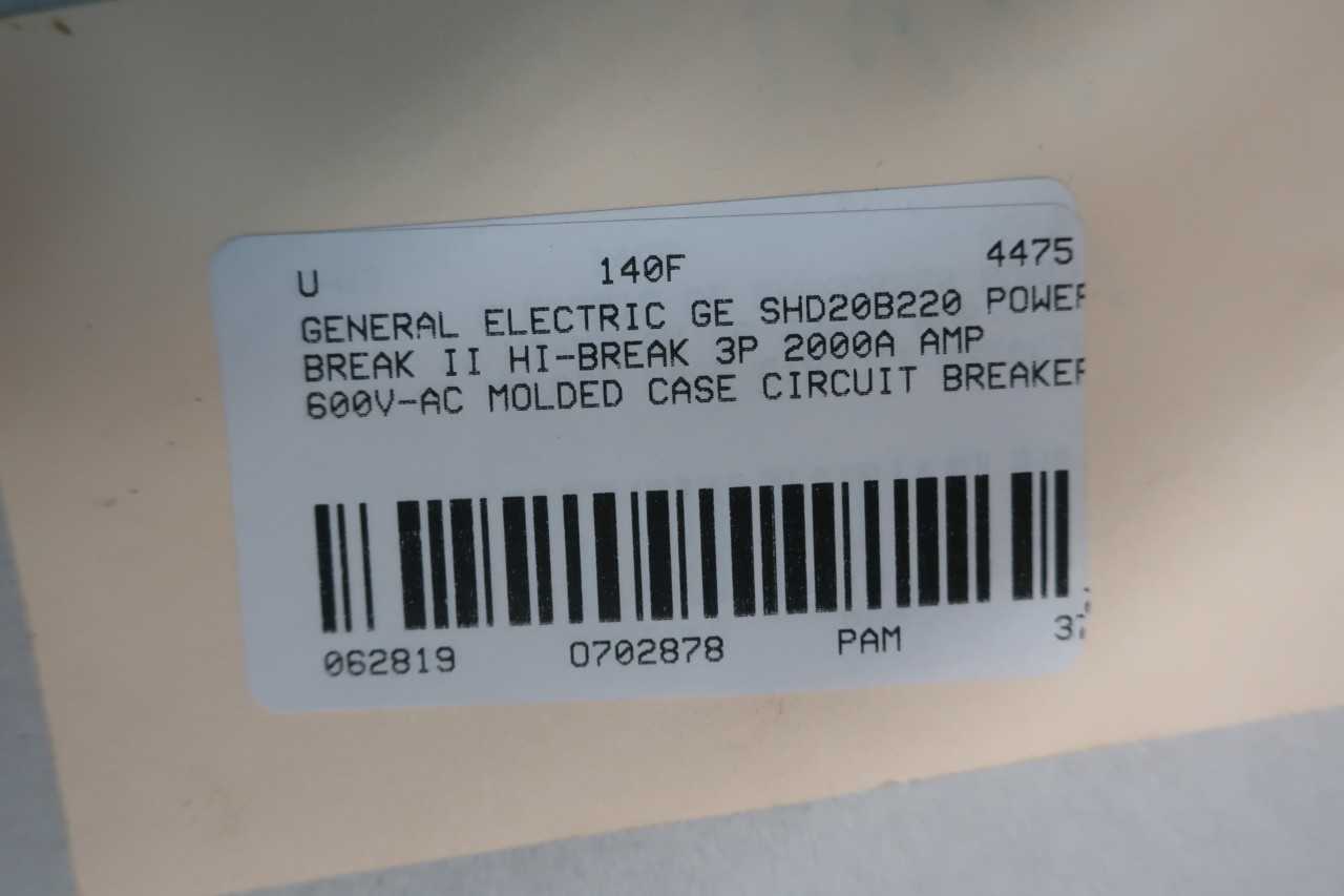 GENERAL ELECTRIC GE SHD20B220 POWER BREAK II HI-BREAK INSULATED CASE 3P 2000A AMP 600V-AC OTHER CIRCUIT BREAKER - CIRCUIT BREAKERS