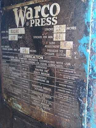 Warco 125 Ton Straight Press 10 Inch Stroke - MECHANICAL STAMPING PRESSES