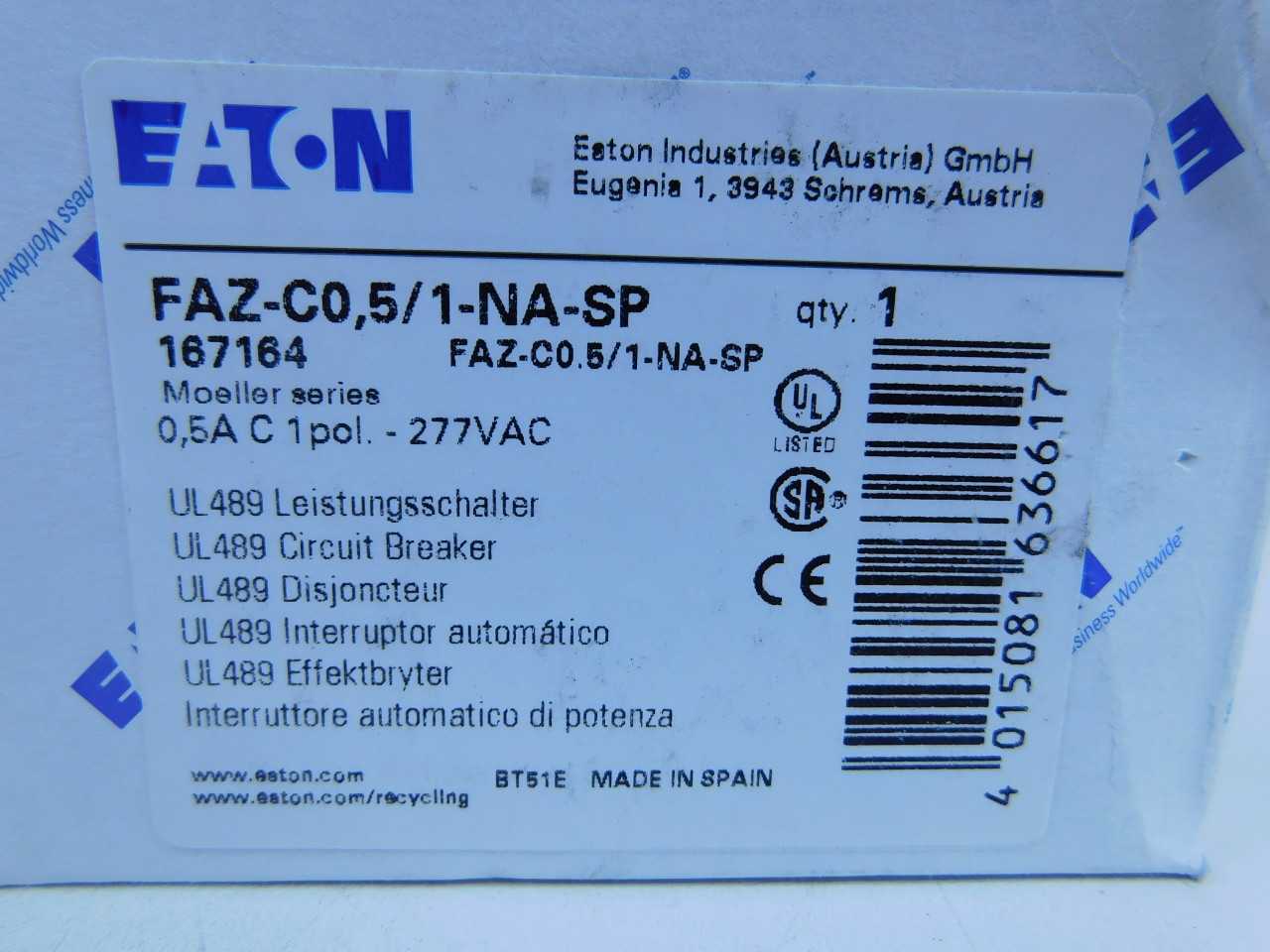 Quantity of 7x FAZ-C0.5/1-NA-SP MCB/Industrials - VALVES Quantity of 7x FAZ-C0.5/1-NA-SP MCB/Industrials - VALVES