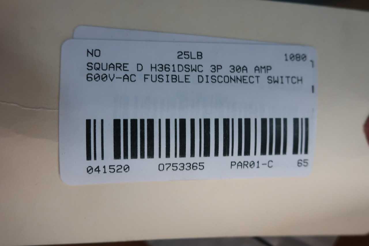 SQUARE D H361DSWC 3P 30A AMP 600V-AC FUSIBLE DISCONNECT SWITCH - DISCONNECT SWITCHES