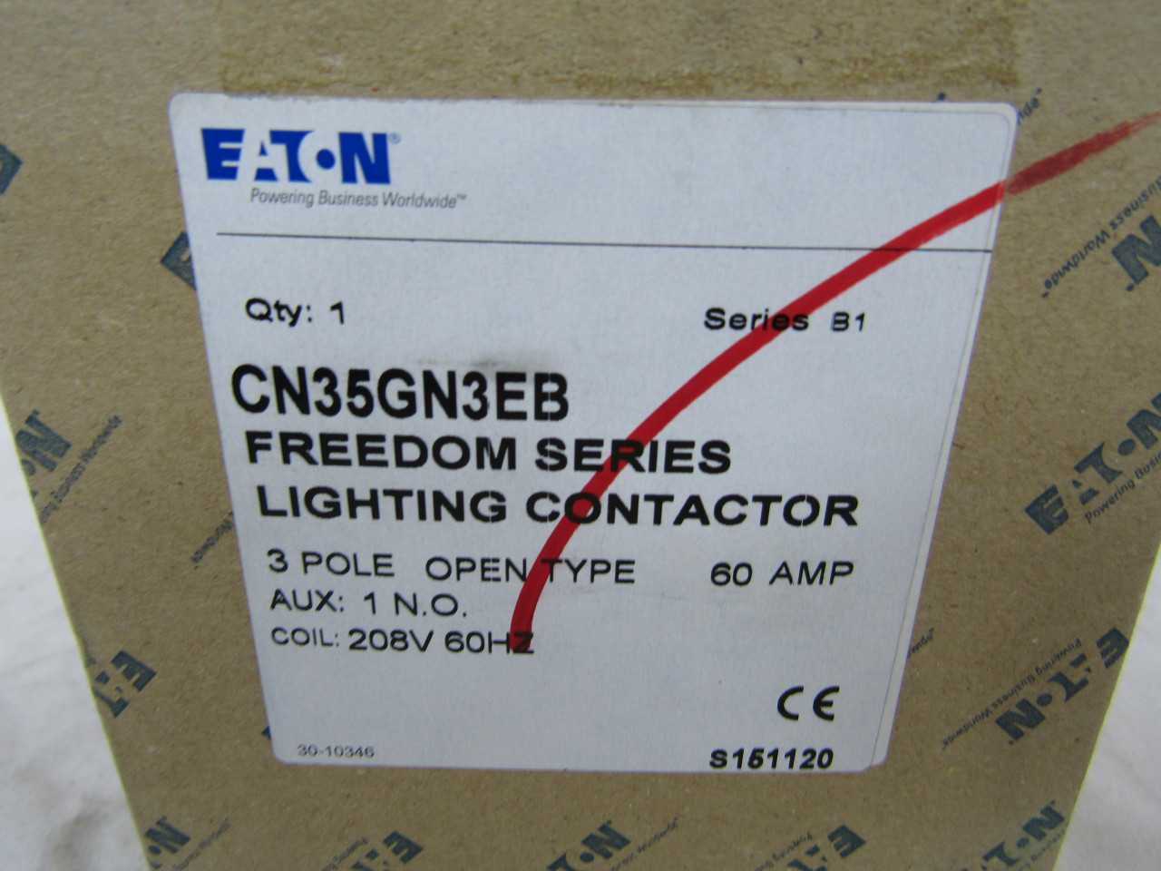 Quantity of 2 New Surplus Eaton CN35GN3EB Lighting Contactor Open 3P 60A 208V 1NO - CONTACTORS