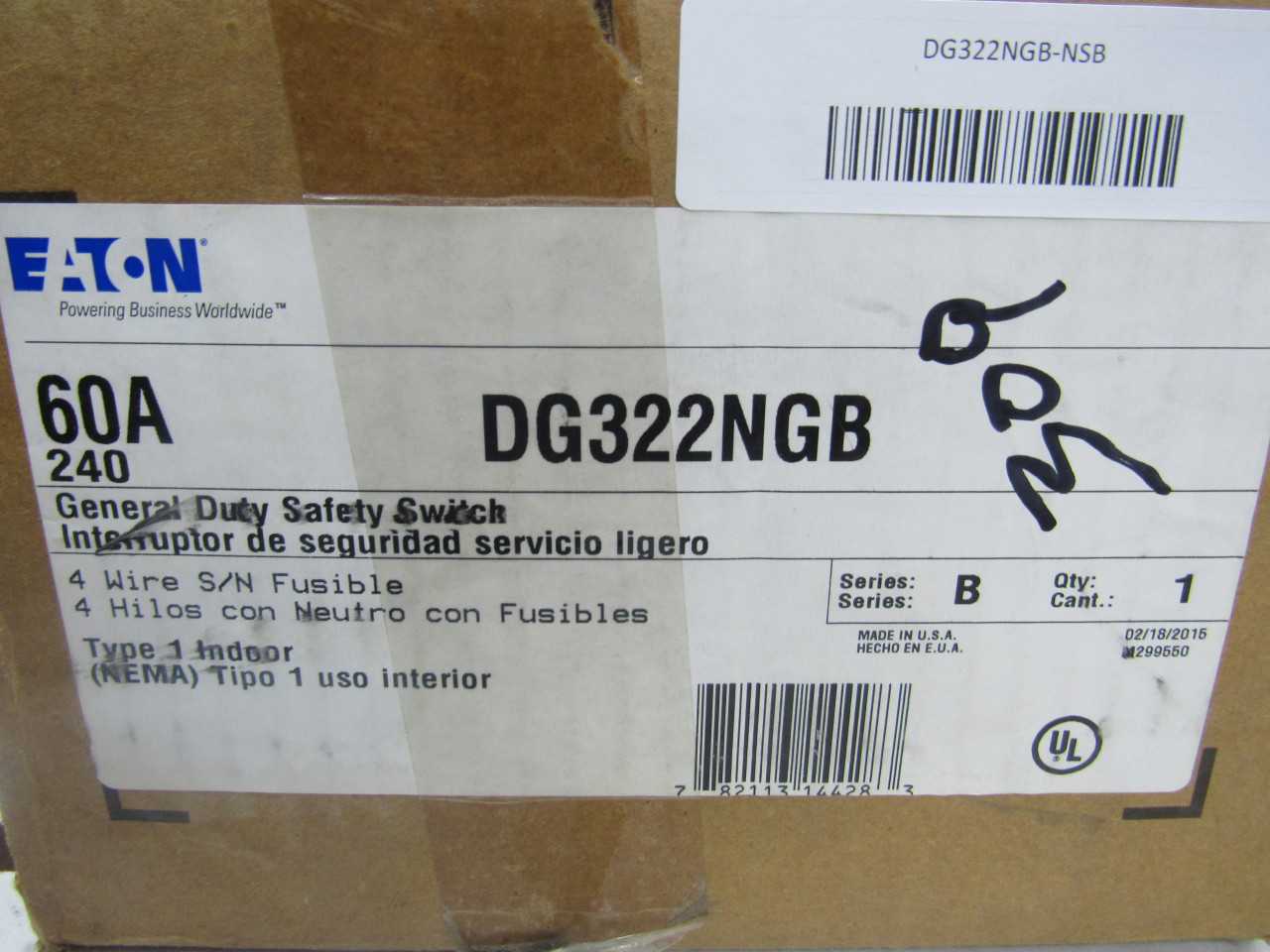 Quantity of 3 New Surplus Eaton DG322NGB Safety Switch 3P 60A 240V 3Ph Fusible NEMA1 - DISCONNECT SWITCHES