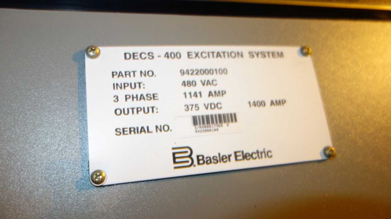BASLER DECS 400 480V-AC 375V-DC 1141A EXCITATION SYSTEM W/ ABB SACE S8 BREAKER - CIRCUIT BREAKERS