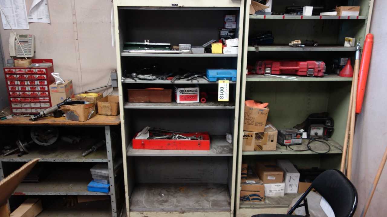 CONTENTS OF SHELVING COLUMN, HAND TOOLS, WRENCHES, SPANNERS, RATCHETS, PLIERS, TUBING - HAND TOOLS