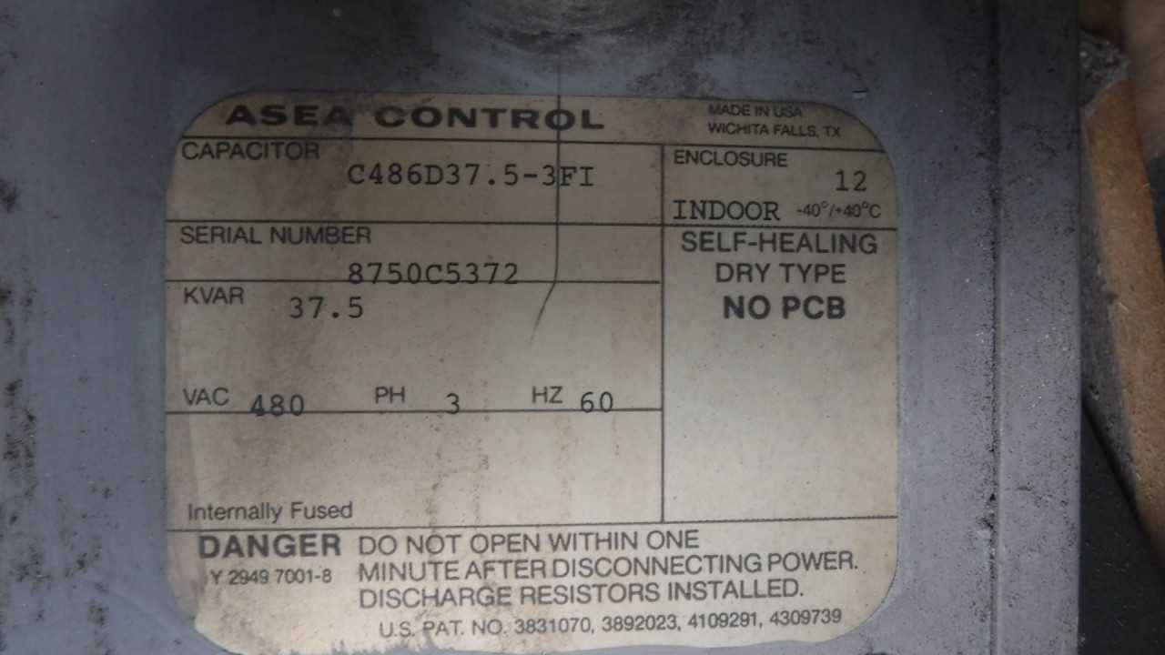 37 KVAR ASEA Capacitors 480 Volt - ELECTRICAL COMPONENTS