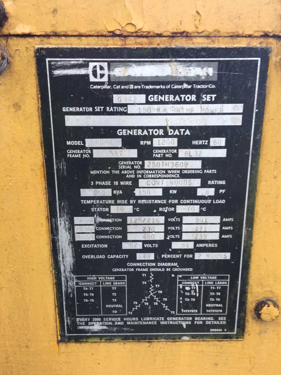 Caterpillar G342 150KW Generator - STANDBY POWER GENERATOR