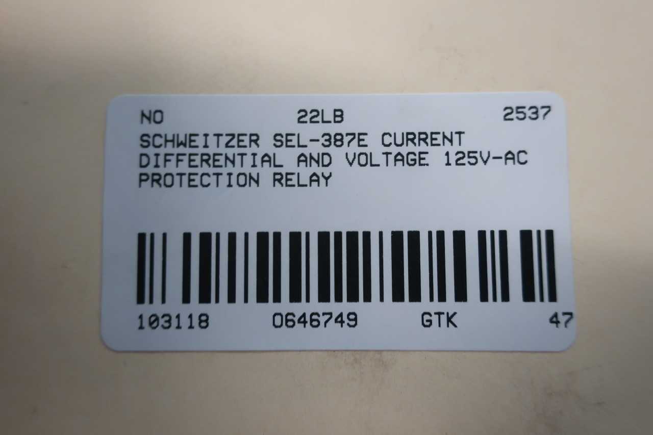 SCHWEITZER SEL-387E CURRENT DIFFERENTIAL AND VOLTAGE 125V-AC PROTECTION RELAY - AUTOMATION & CONTROLS