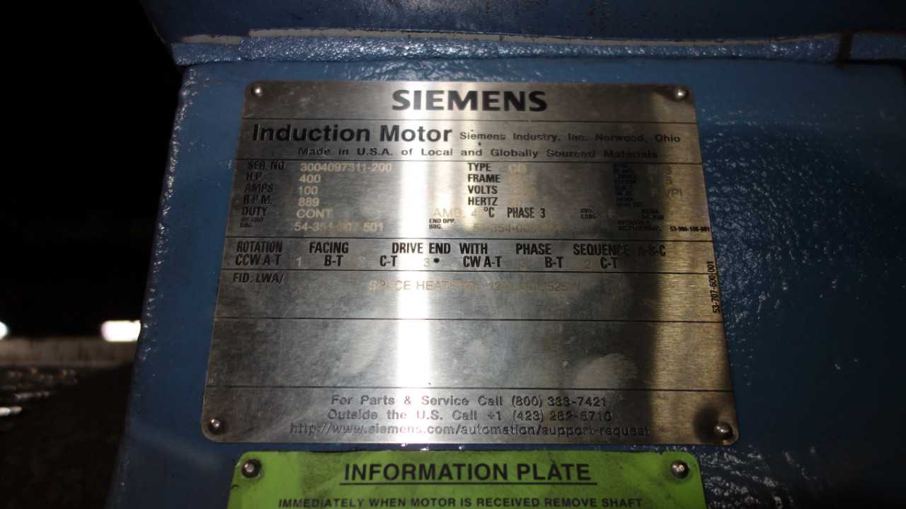 SIEMENS TYPE CG 400HP MOTOR 2300V 588Z 889RPM - MISCELLANEOUS