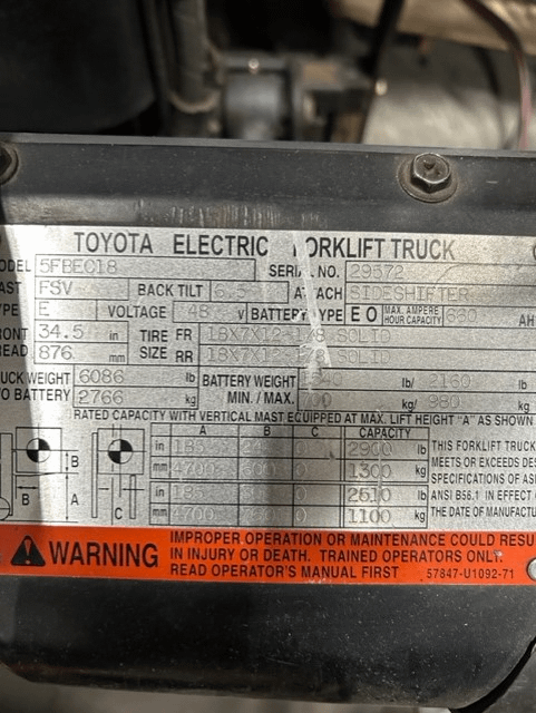1999 Toyota 5FBE18 Forklift - FORKLIFTS