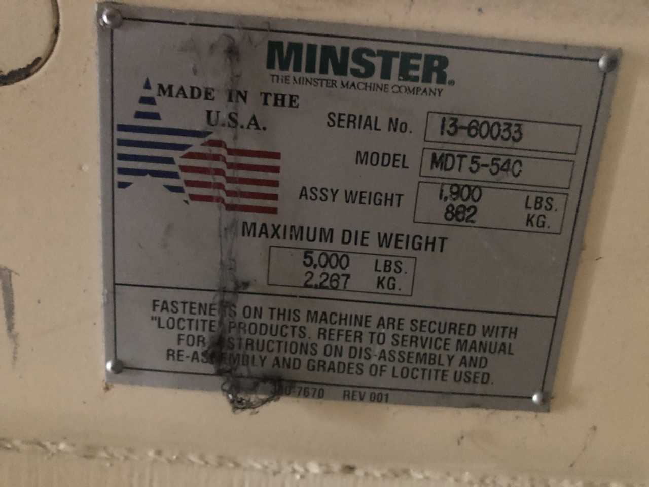 (2) Minster Die Change Tables - MACHINE TOOLING