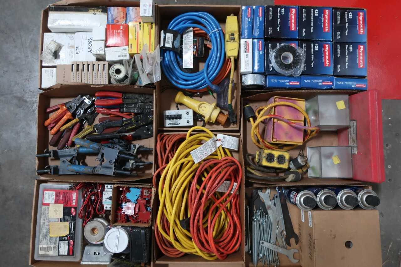 2 PALLETS OF ASSORTED ELECTRICAL TOOLS, PARTS AND ACCESSORIES - ELECTRICAL COMPONENTS