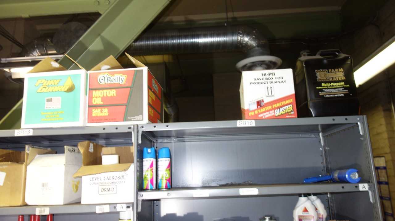 CONTENTS OF 4 SHELF COLUMNS, ASSORTED MAINTENANCE CONSUMABLES, OIL - MISCELLANEOUS
