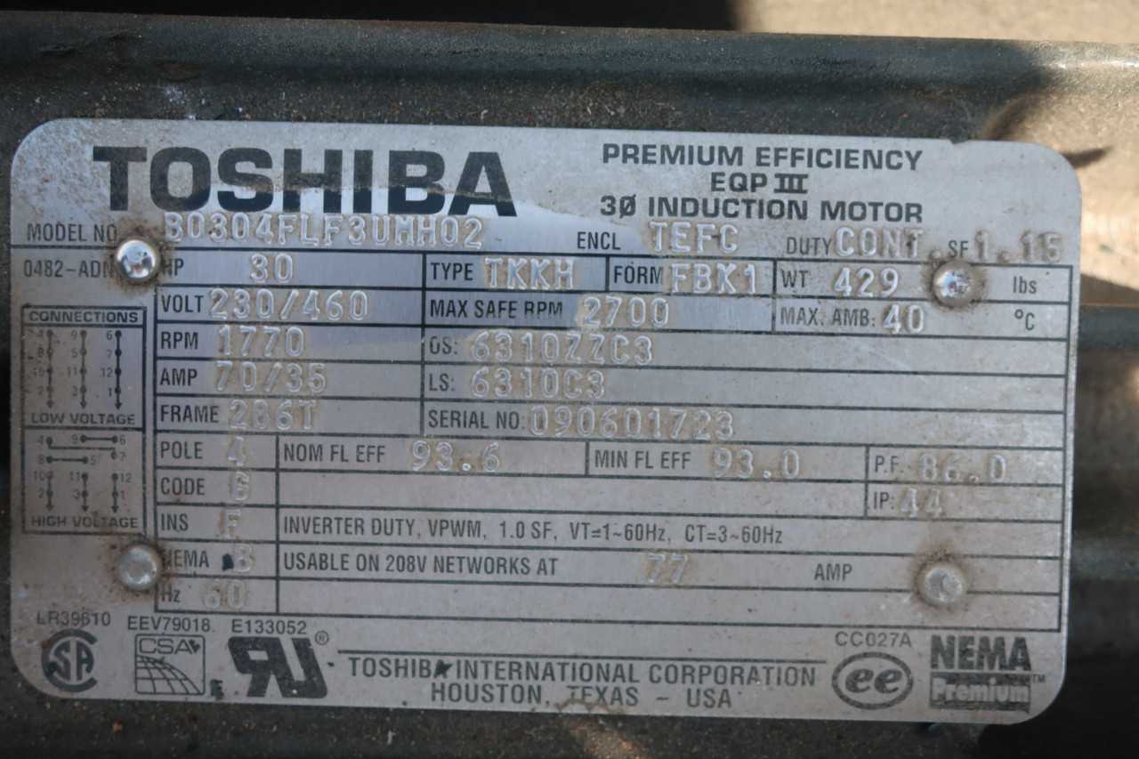 TOSHIBA B0304FLF3UMH02 MOTOR 460V 1770RPM 286T 4P - ELECTRIC MOTORS