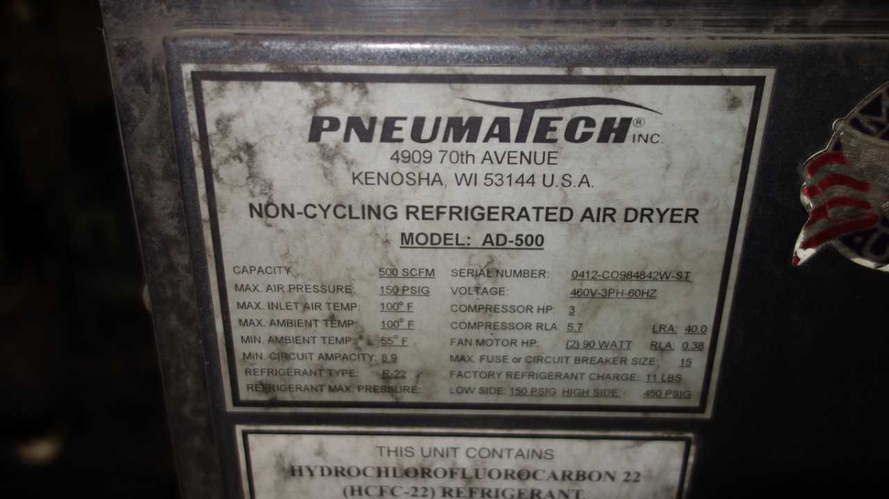PNEUMATECH AD-500 500 SCFM REFRIGERATED AIR DRYER - AIR DRYERS