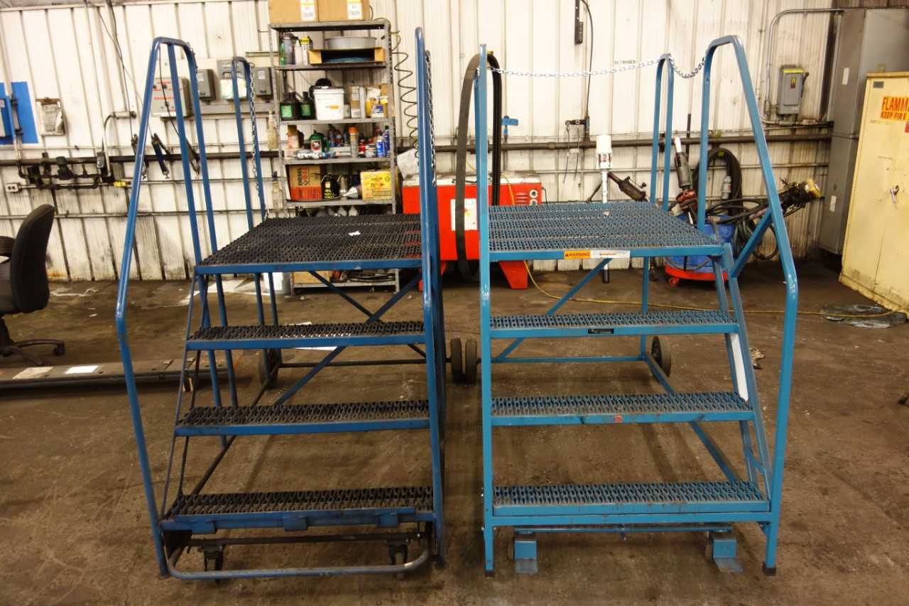 LOT OF 2 4 STEP PLATFORM LADDERS ROLLING STAIRS - MATERIAL HANDLING