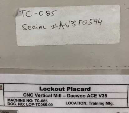 DAEWOO ACE-V35 CNC VERTICAL MILL - CNC MACHINING CENTERS