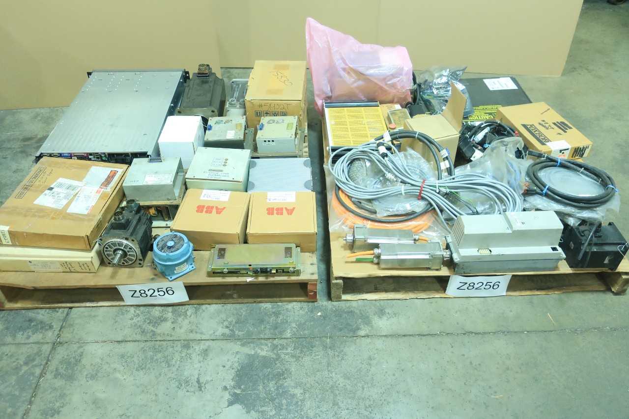 2 PALLETS OF ASSORTED ELECTRICAL SERVO INTERFACE BOARD, AMP CONTROLS, MODULE CONTROLS, SERVO MOTOR, MOTOR DRIVE, RELAY CONTROLS, CABLE-WIRE CONTROLS, SWITCH CONTROLS- FOXBORO, BAILEY, YASKAWA, MITSUBISHI, GE FANUC, EG&G, BELDEN, GAI-TRONICS - AUTOMATION & CONTROLS