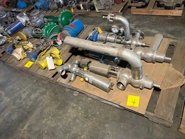 Bulk Lot of New & Used Valves, Including Sanitary Stainless Steel and Fisher Control Valves, Surplus MRO - QTY 15 Pieces on 3 Pallets - INDUSTRIAL PARTS
