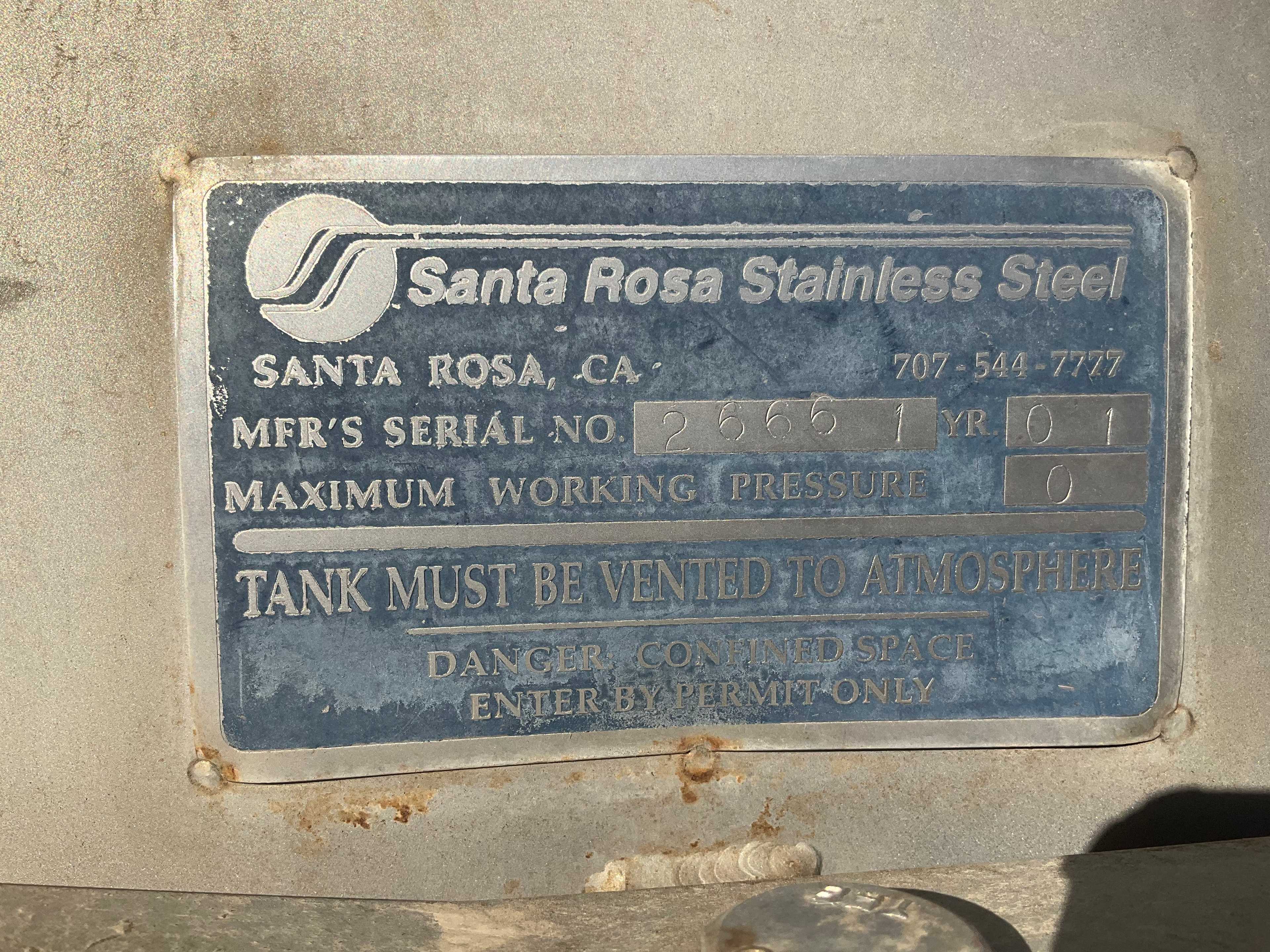 2001 SANTA ROSA STAINLESS STEEL RACK AND RETURN TANK