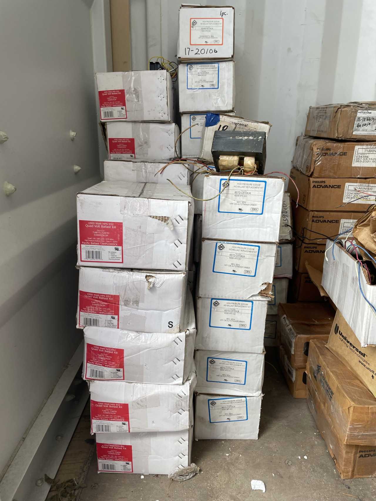 Lot of Approximately 900 New HID Lighting Ballast Kits from Advance, CEW, Pacific, Universal and Venture - LIGHTING