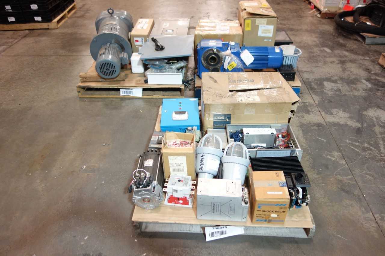 3 PALLETS OF ASSORTED ELECTRICAL, MOTORS,LIGHTING,DISCONNECT SWITCH,METERS - ELECTRIC MOTORS