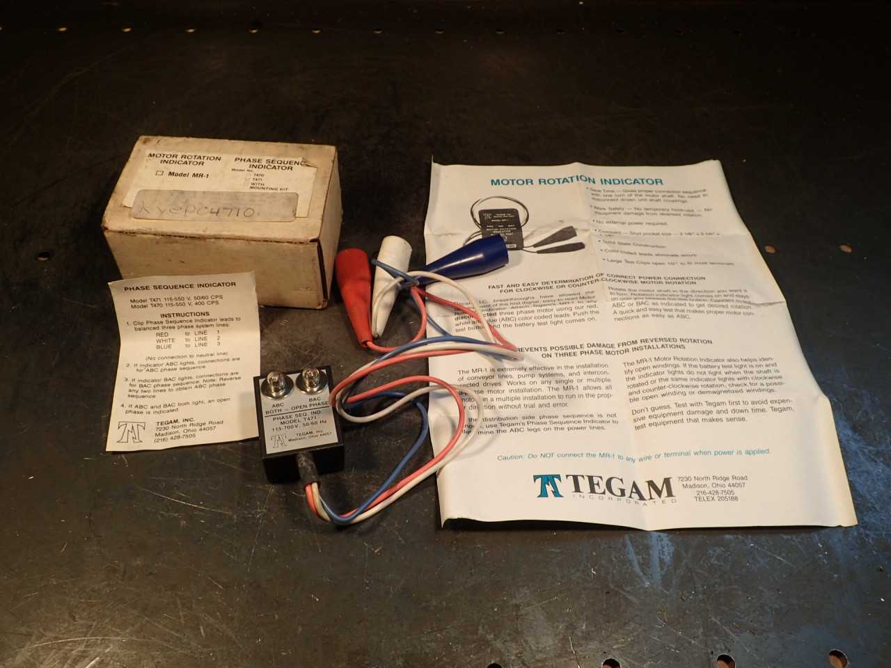 Tegam T471 3-Pole Phase Sequence Indicator Motor Rotation: 115-700V 50/60Hz, NOS - ELECTRIC MOTORS