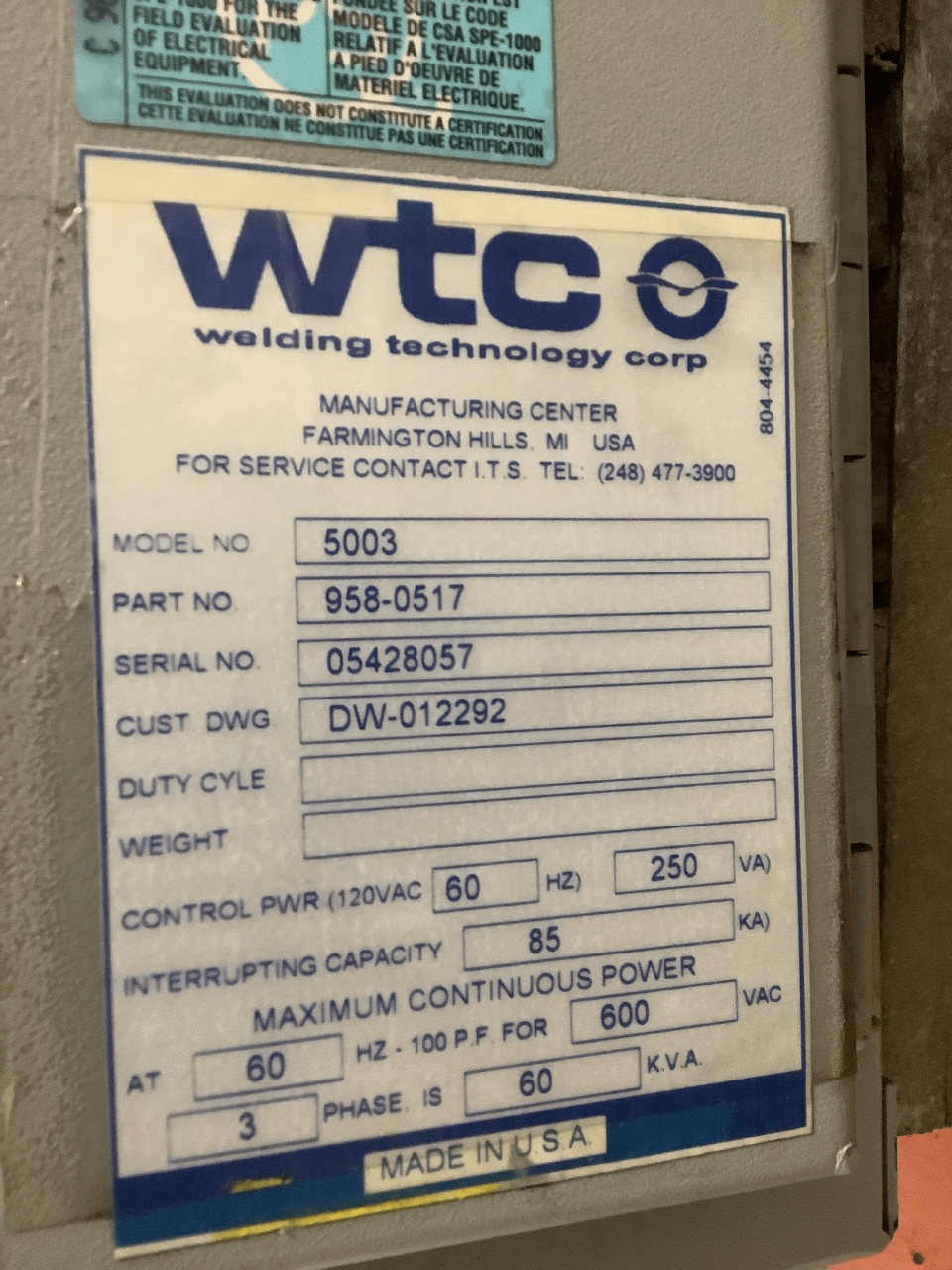 Lot of 2 Medweld 5003 D.C 480 V weld Controllers - WELDING EQUIPMENT